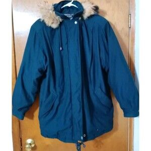 Vintage Bromley Sport Dark Hunter Green Down Coat Raccoon Fur Hood Women’s Sz S